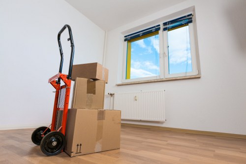 Packed household boxes ready for loading during a Shepherds Bush home removal
