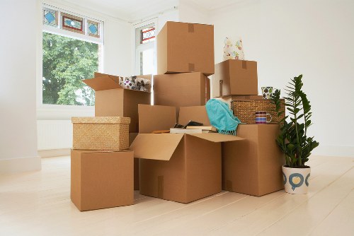A moving vehicle being loaded with secured furniture