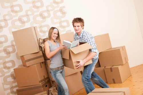 Prepared boxes and furniture ready for a Shepherds Bush man and van move